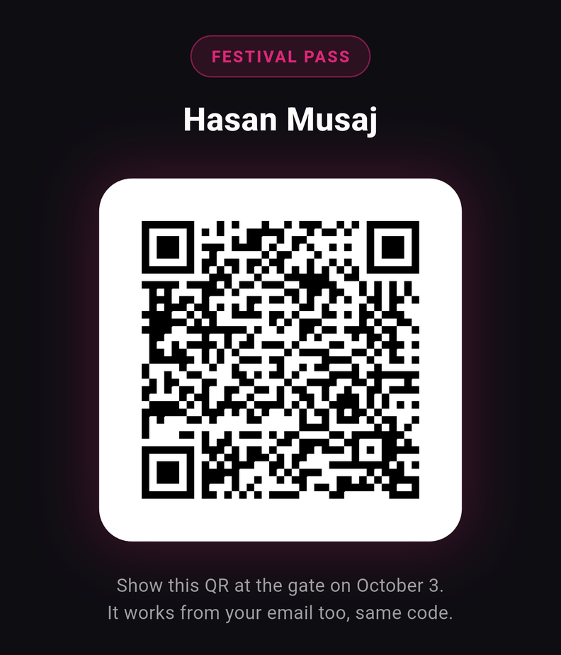 My FitFest ticket screen with the entry QR