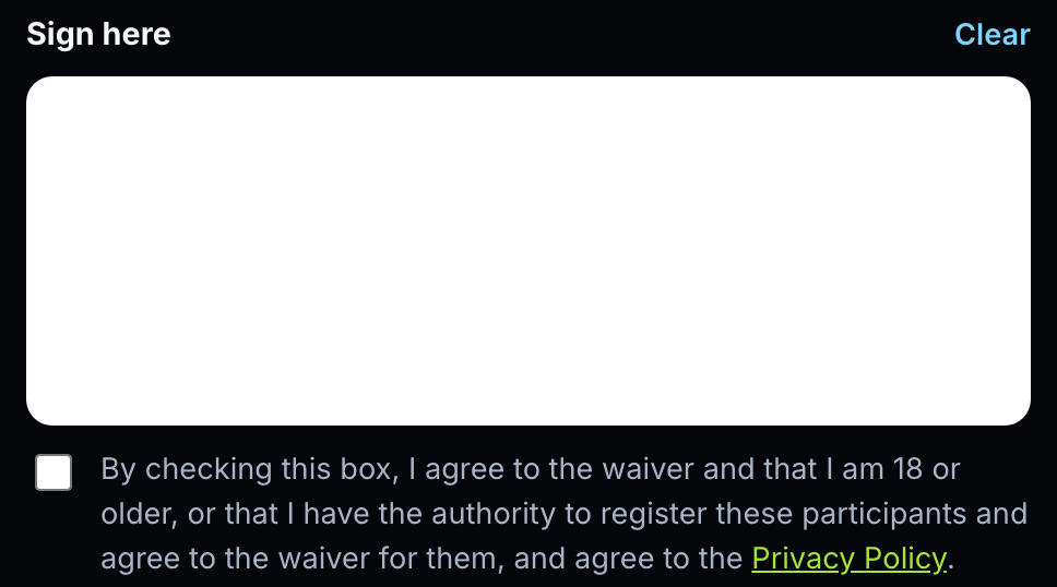 Signature box and waiver checkbox